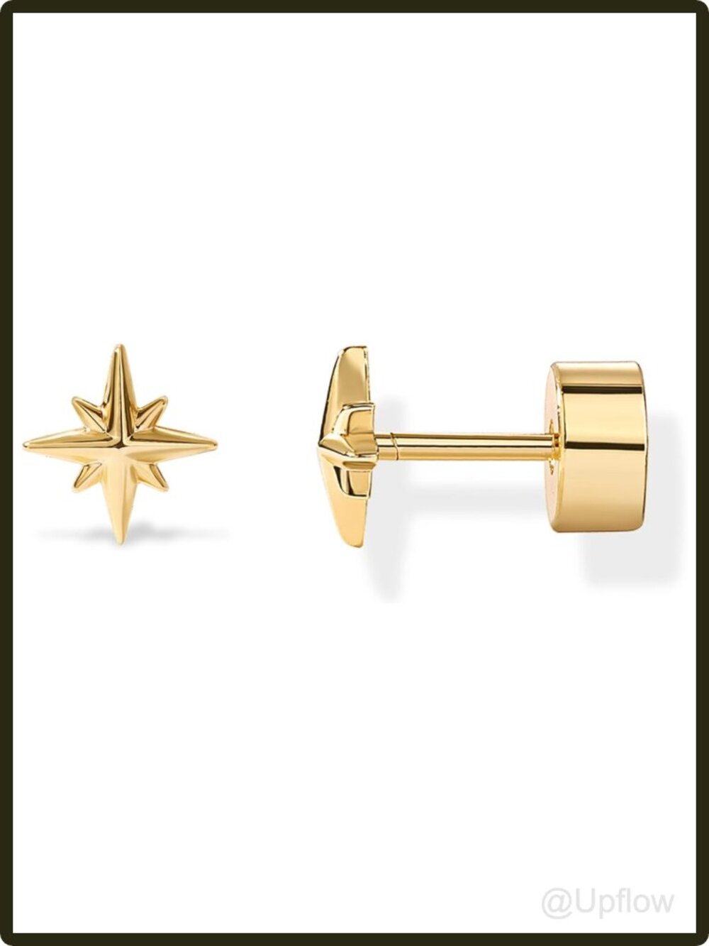 Women's 14K Gold Plated Flat Back Stud Earrings Hypoallergenic 6mm Star Push